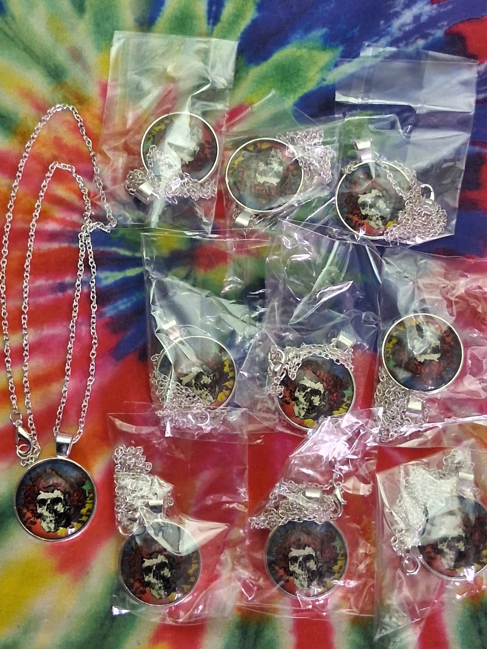 10 Tiedye Bertha Glass Cab Pendants With Chain Wholesale